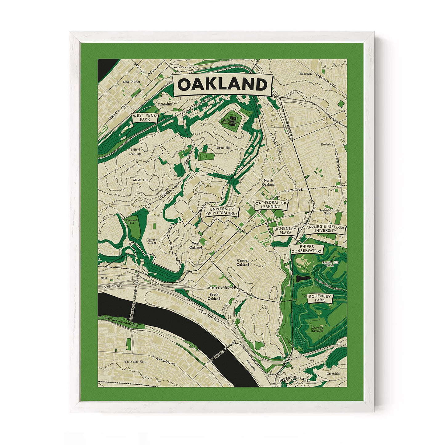 Oakland, Pittsburgh Topographic Map Art Print