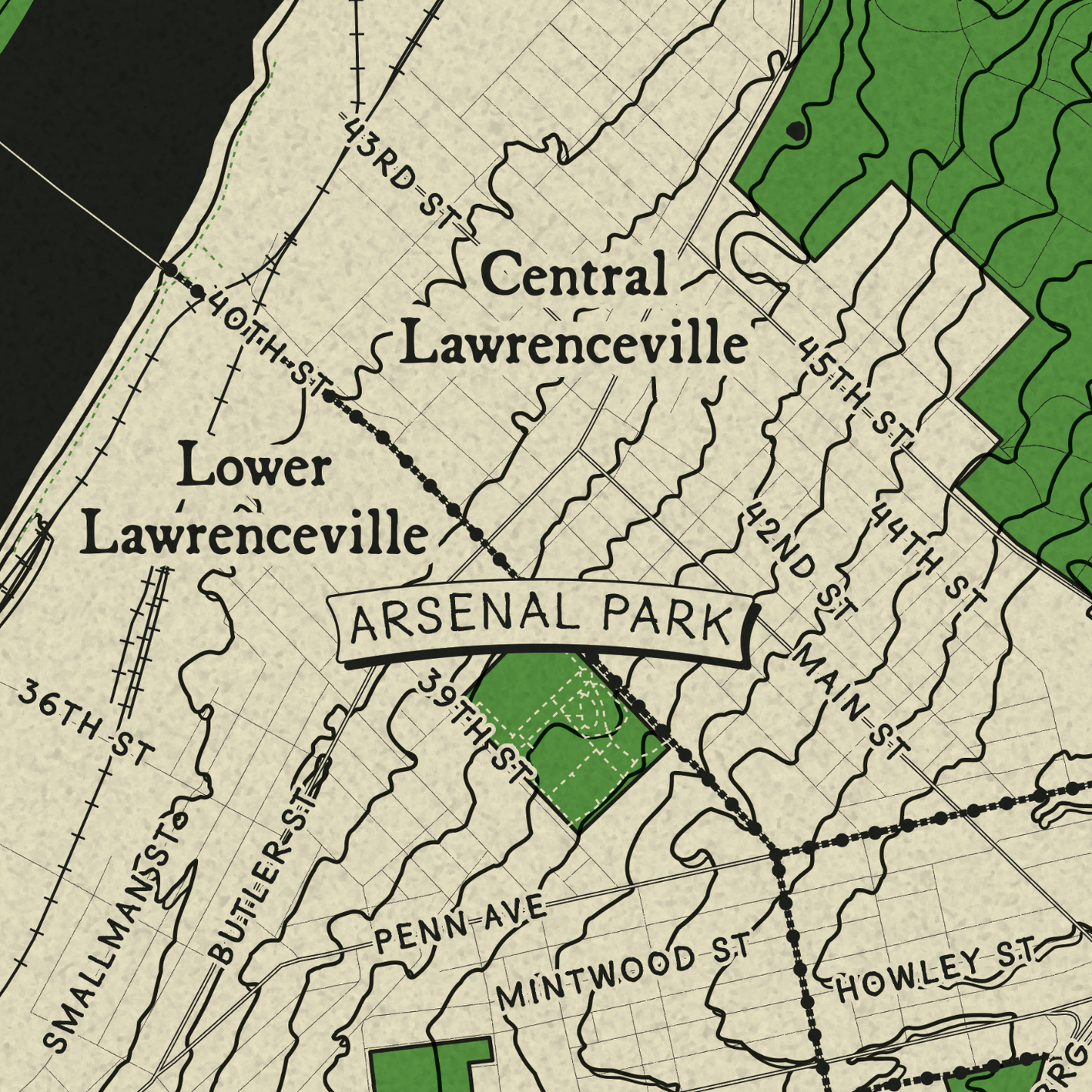 Lawrenceville Neighborhood Topographic Map Print